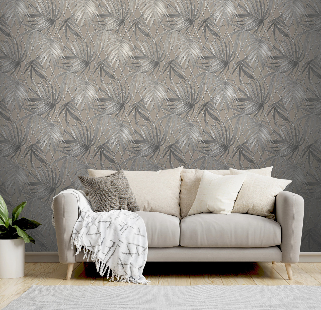 539554 Paradise Palm Taupe Wallpaper by Rasch