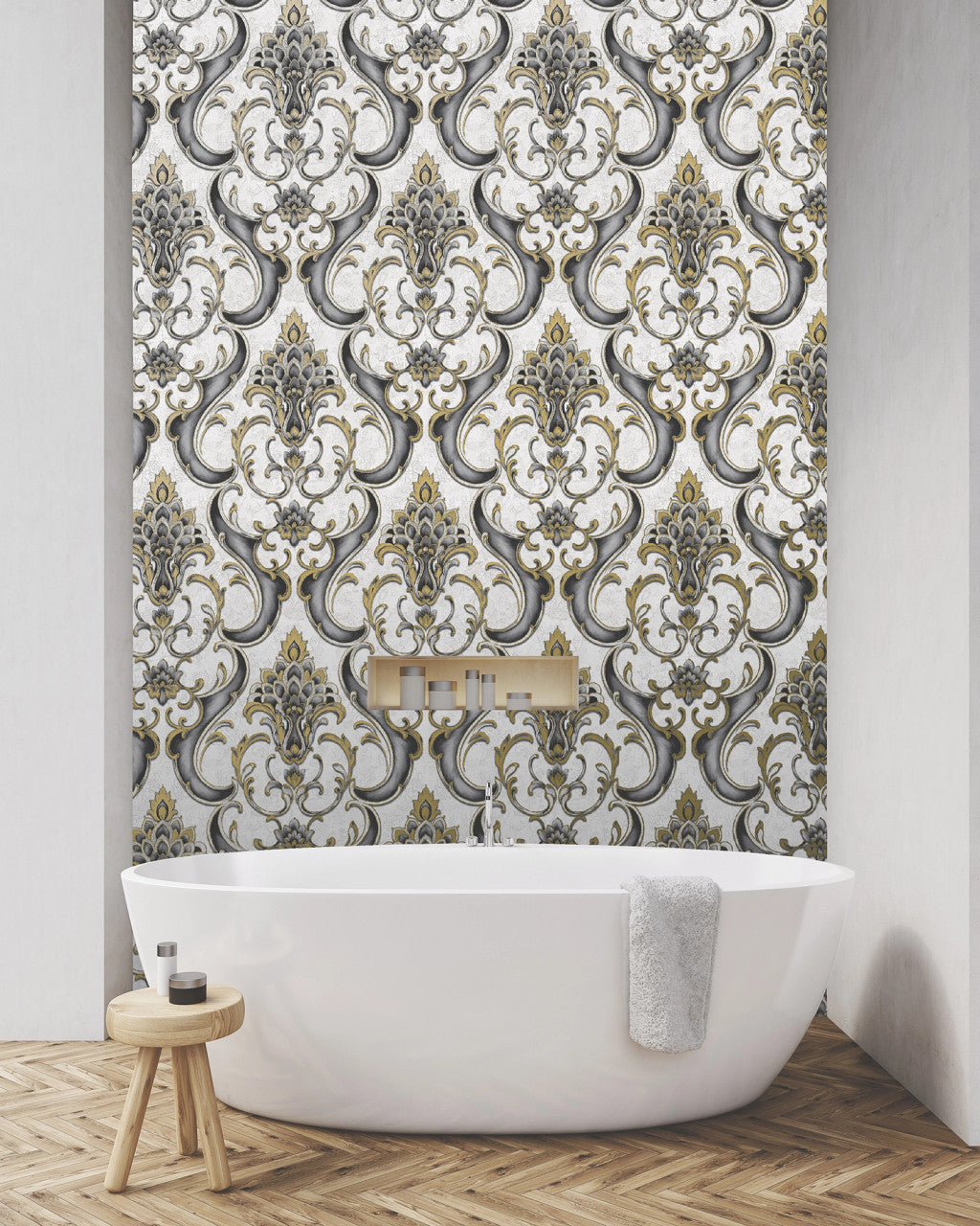 539783 Sonata Damask Black Gold Wallpaper by Rasch