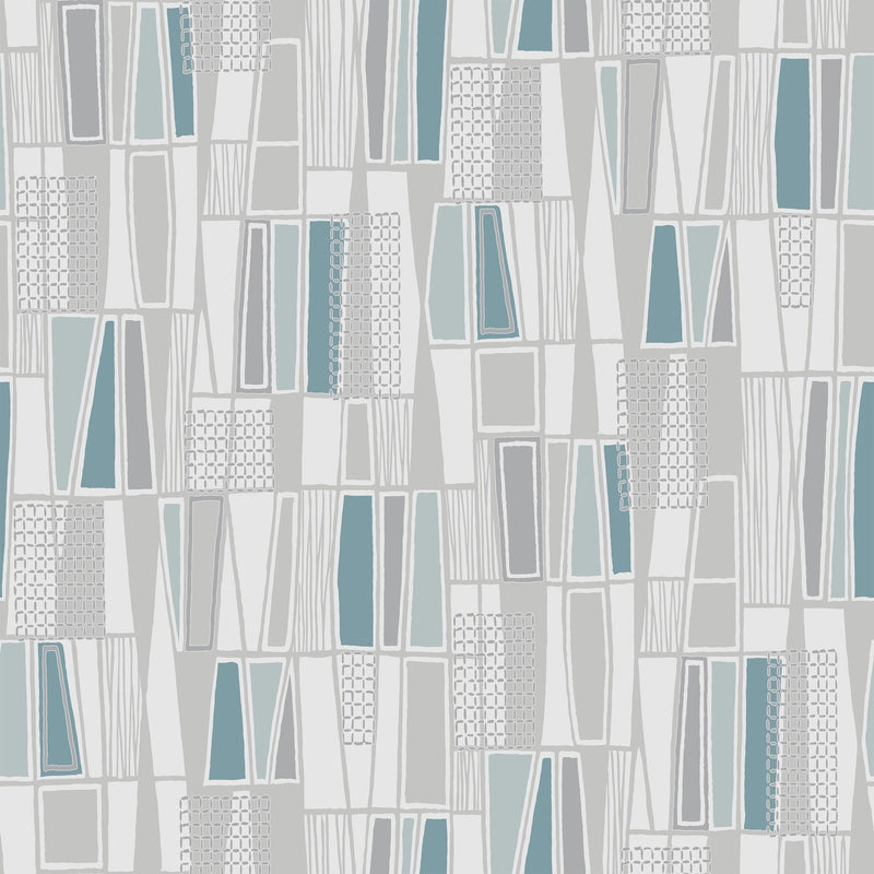 5470 Retro Blue and Grey Alla Tiders Hus Wallpaper by Boråstapeter