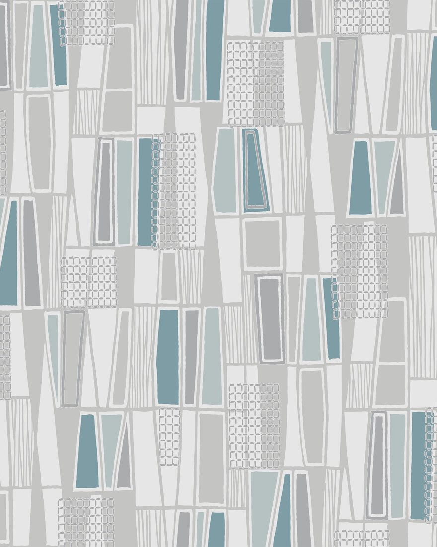 5470 Retro Blue and Grey Alla Tiders Hus Wallpaper by Boråstapeter