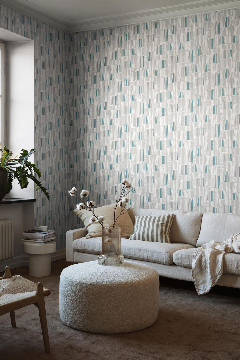 5470 Retro Blue and Grey Alla Tiders Hus Wallpaper by Boråstapeter