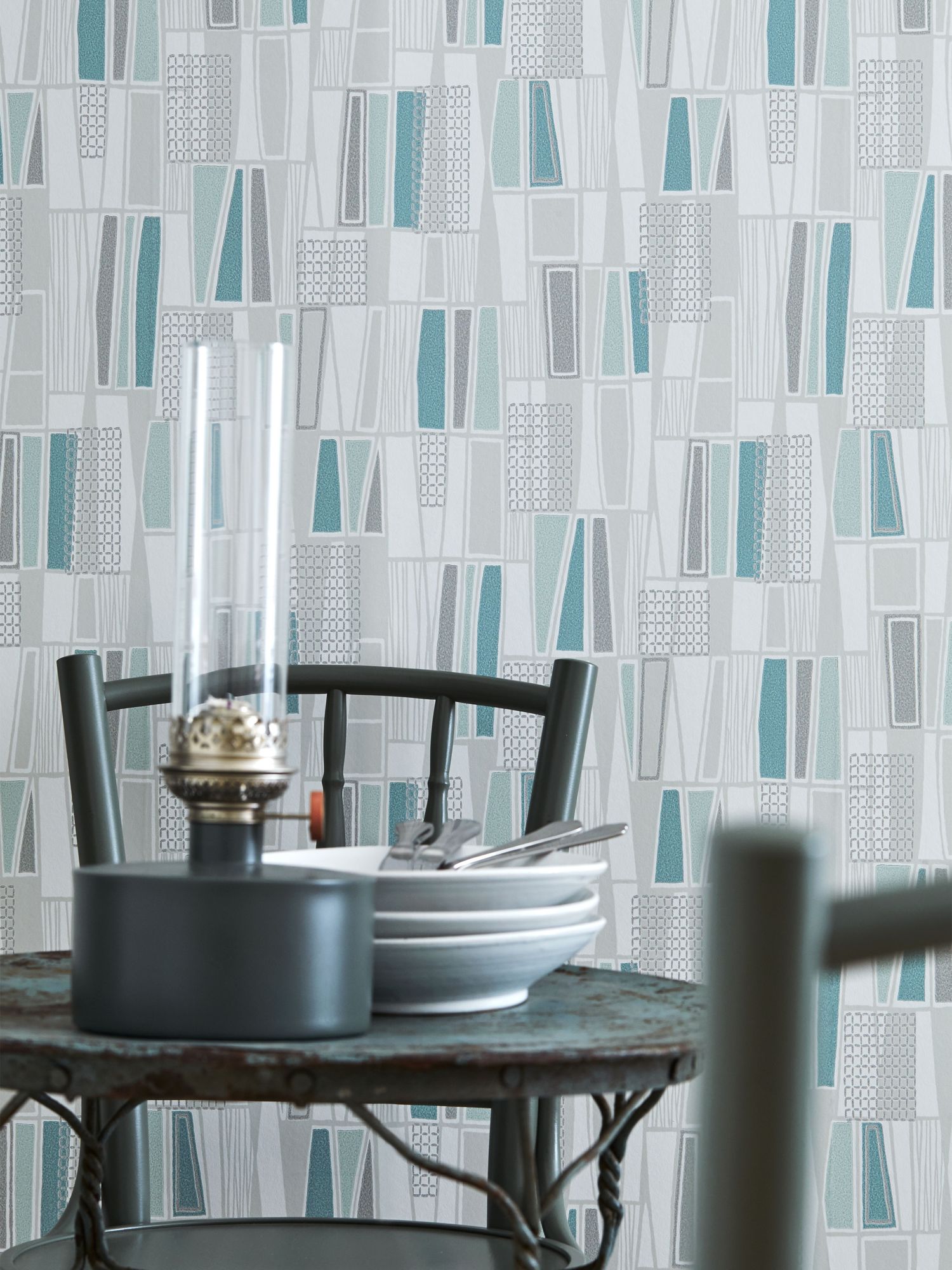5470 Retro Blue and Grey Alla Tiders Hus Wallpaper by Boråstapeter