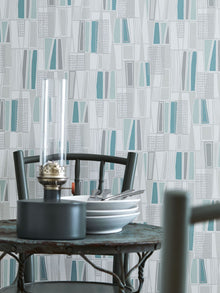 5470 Retro Blue and Grey Alla Tiders Hus Wallpaper by Boråstapeter