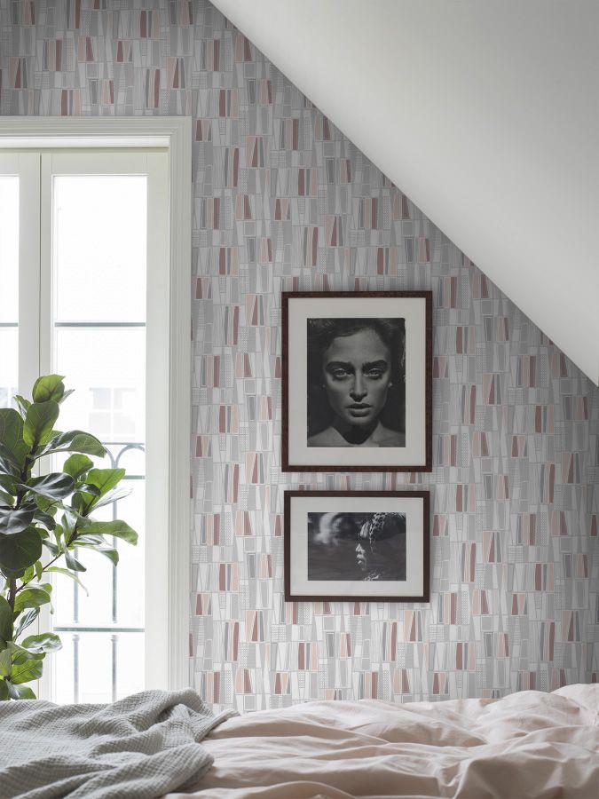 5471 Retro Light Pink and Grey Alla Tiders Hus Wallpaper by Boråstapeter