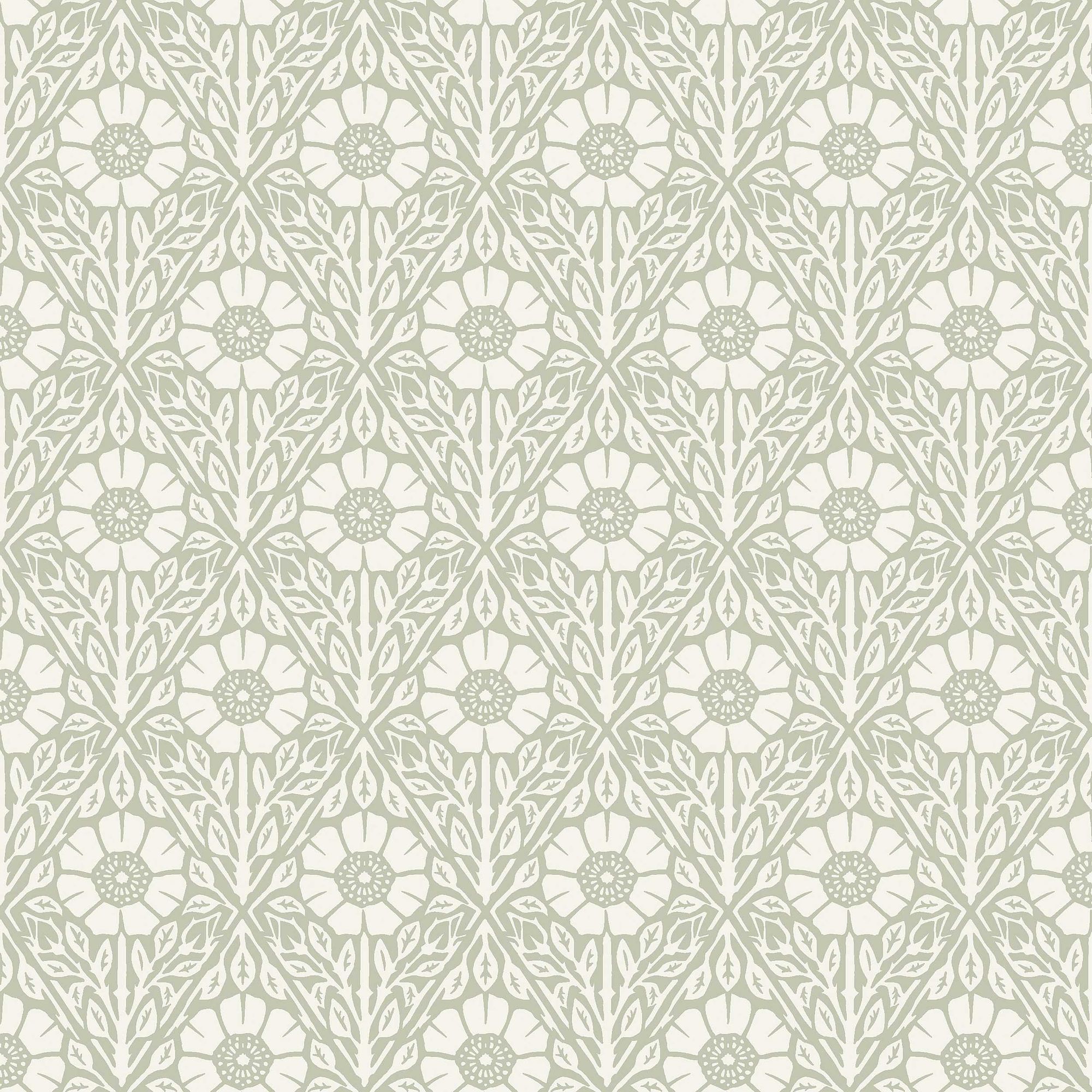 5811 Nyponros Green and White Wallpaper by Boråstapeter