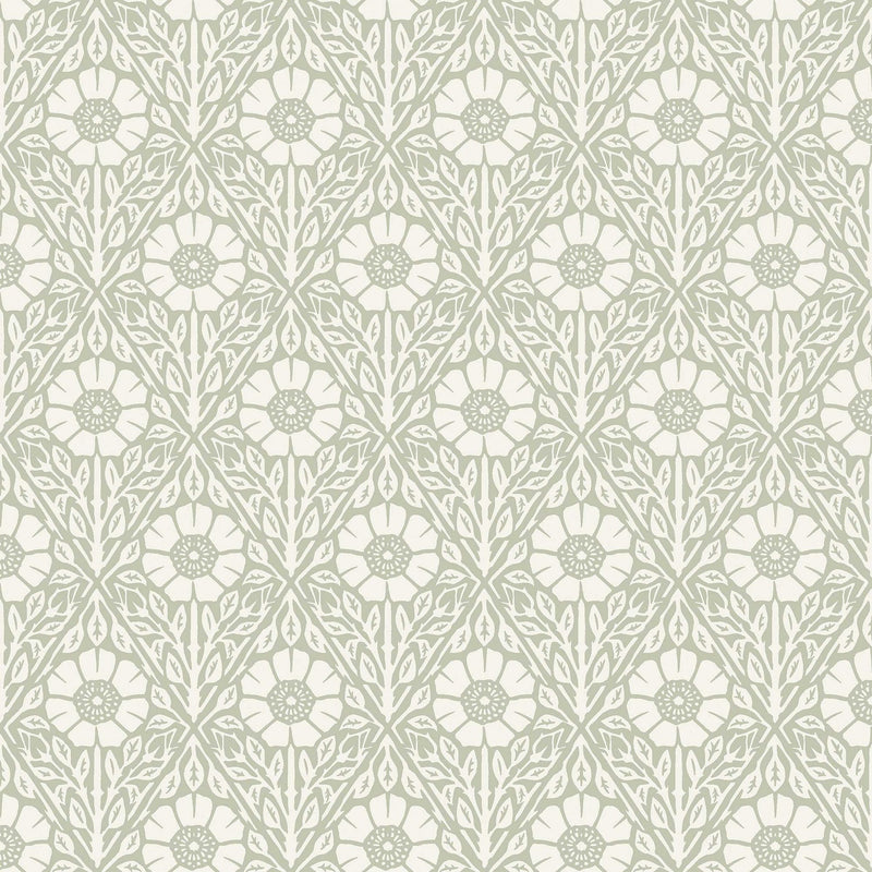 5811 Nyponros Green and White Wallpaper by Boråstapeter