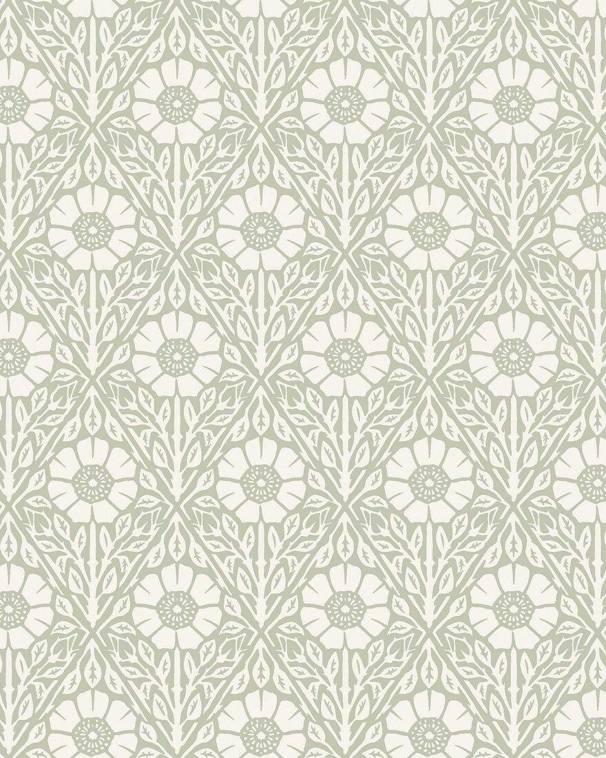 5811 Nyponros Green and White Wallpaper by Boråstapeter