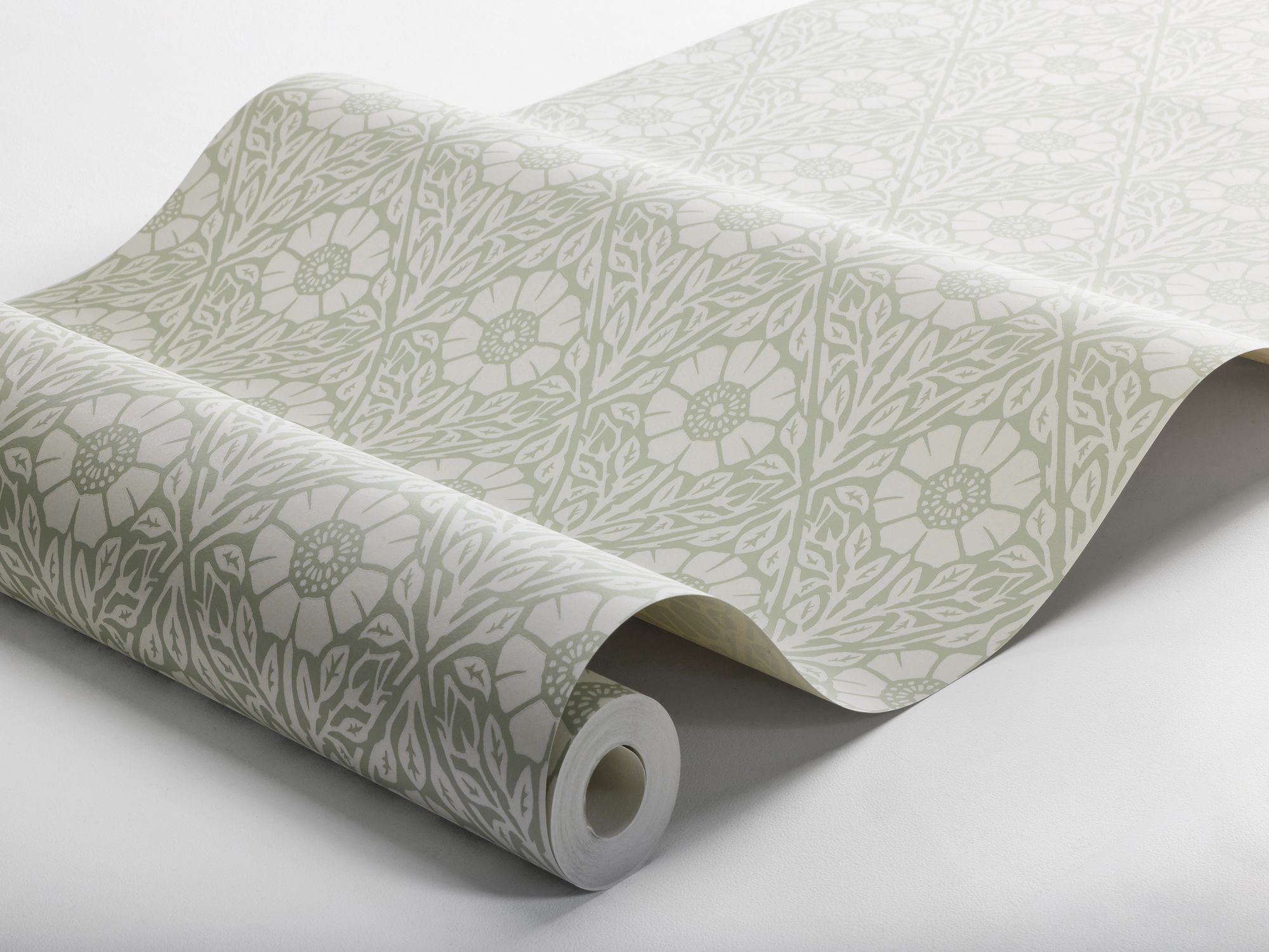 5811 Nyponros Green and White Wallpaper by Boråstapeter