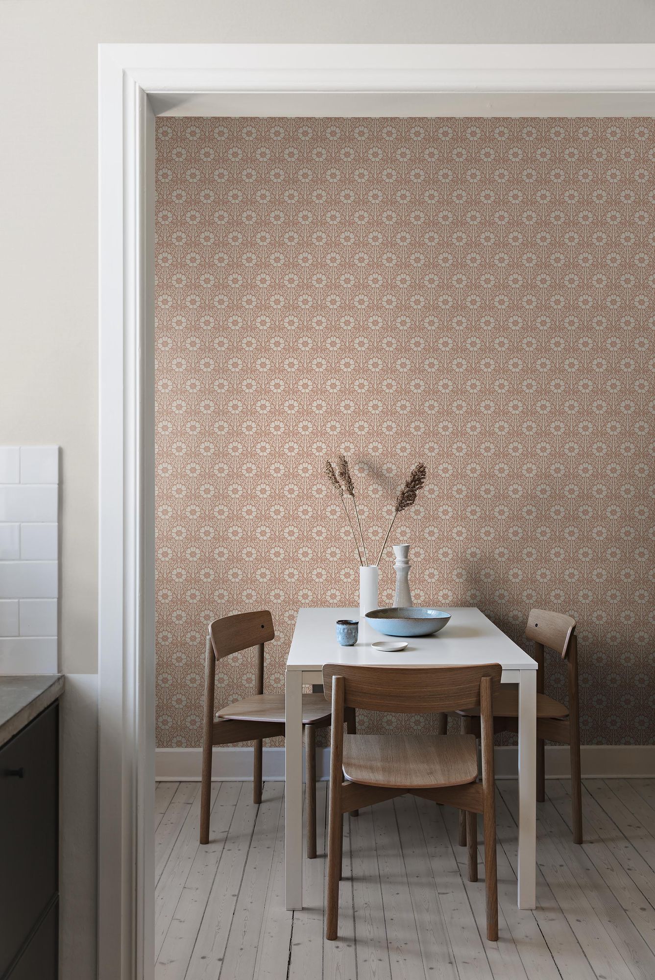 5812 Nyponros Red and White Wallpaper by Boråstapeter
