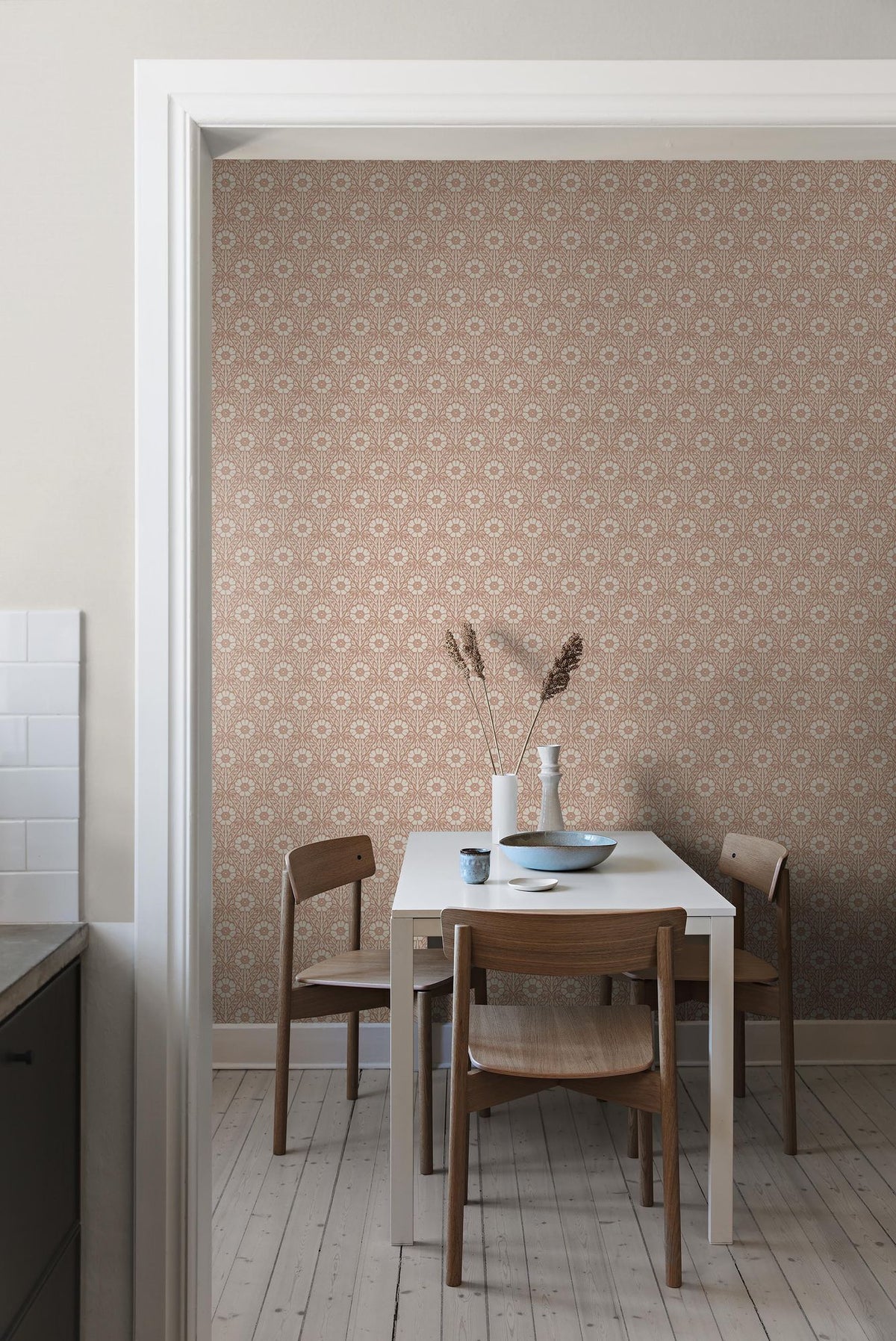 5812 Nyponros Red and White Wallpaper by Boråstapeter