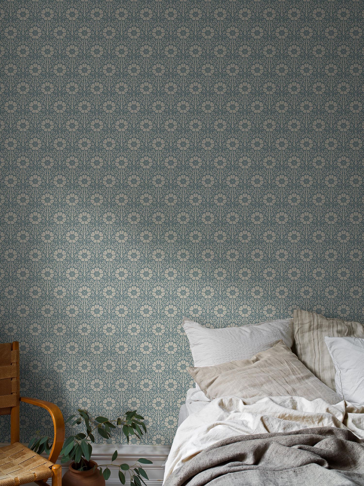 5813 Nyponros Blue and Grey Wallpaper by Boråstapeter