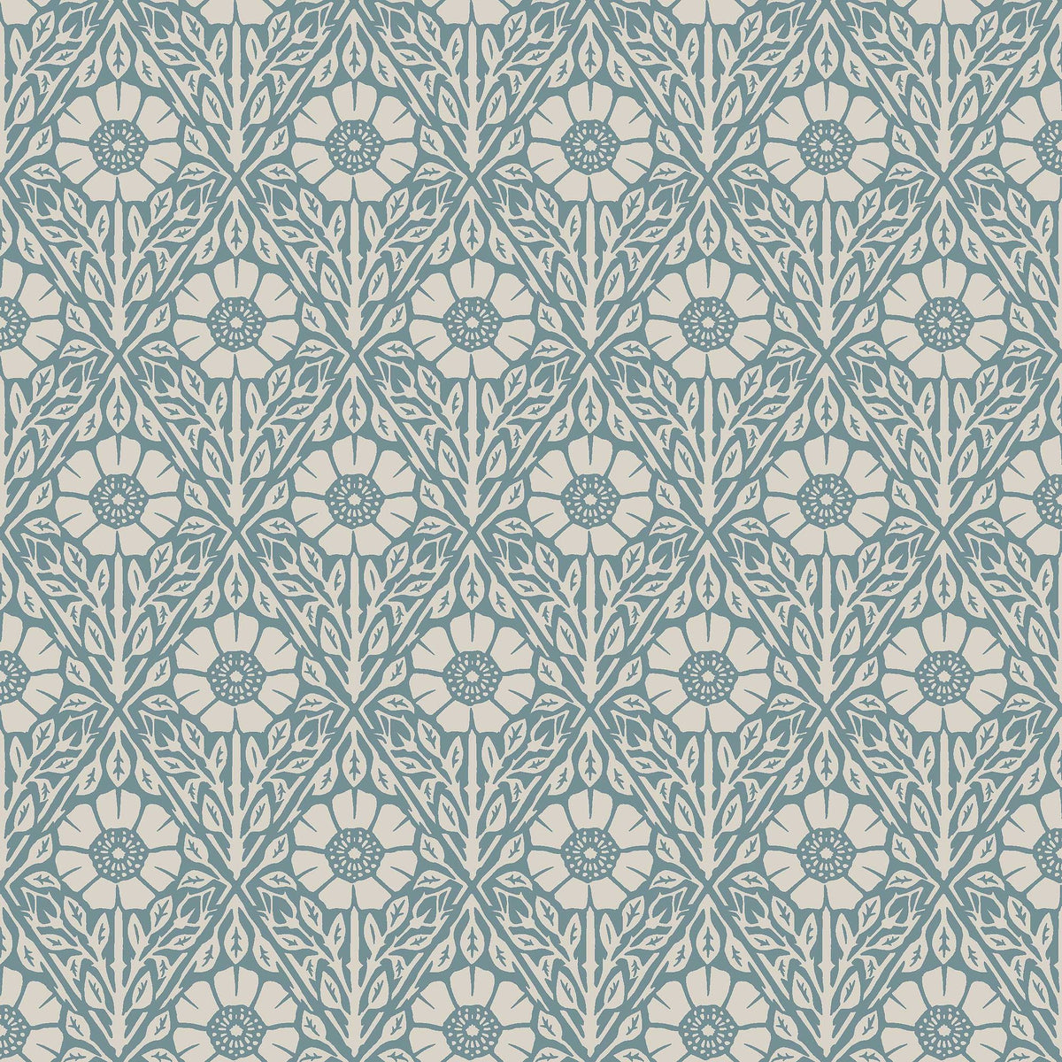Nyponros Blue and Grey Nordic Folk Wallpaper by Boråstapeter (Batch 250317)