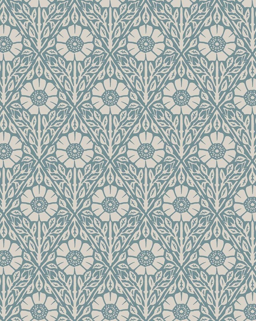 5813 Nyponros Blue and Grey Wallpaper by Boråstapeter
