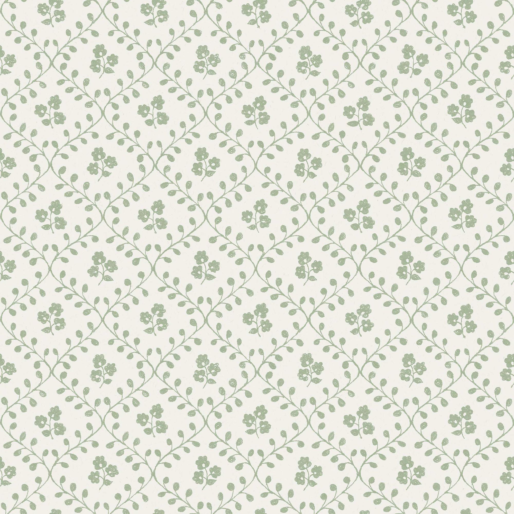 5823 Idun Green and White Wallpaper by Boråstapeter