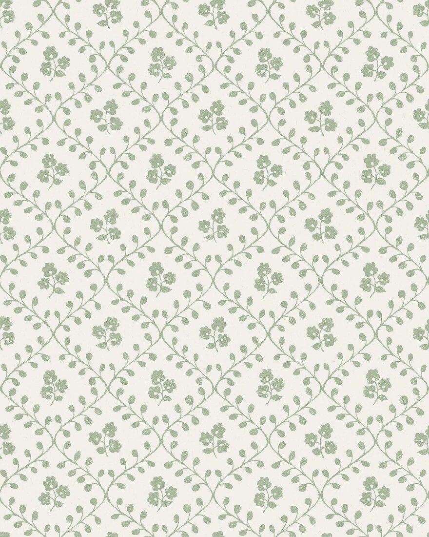 5823 Idun Green and White Wallpaper by Boråstapeter