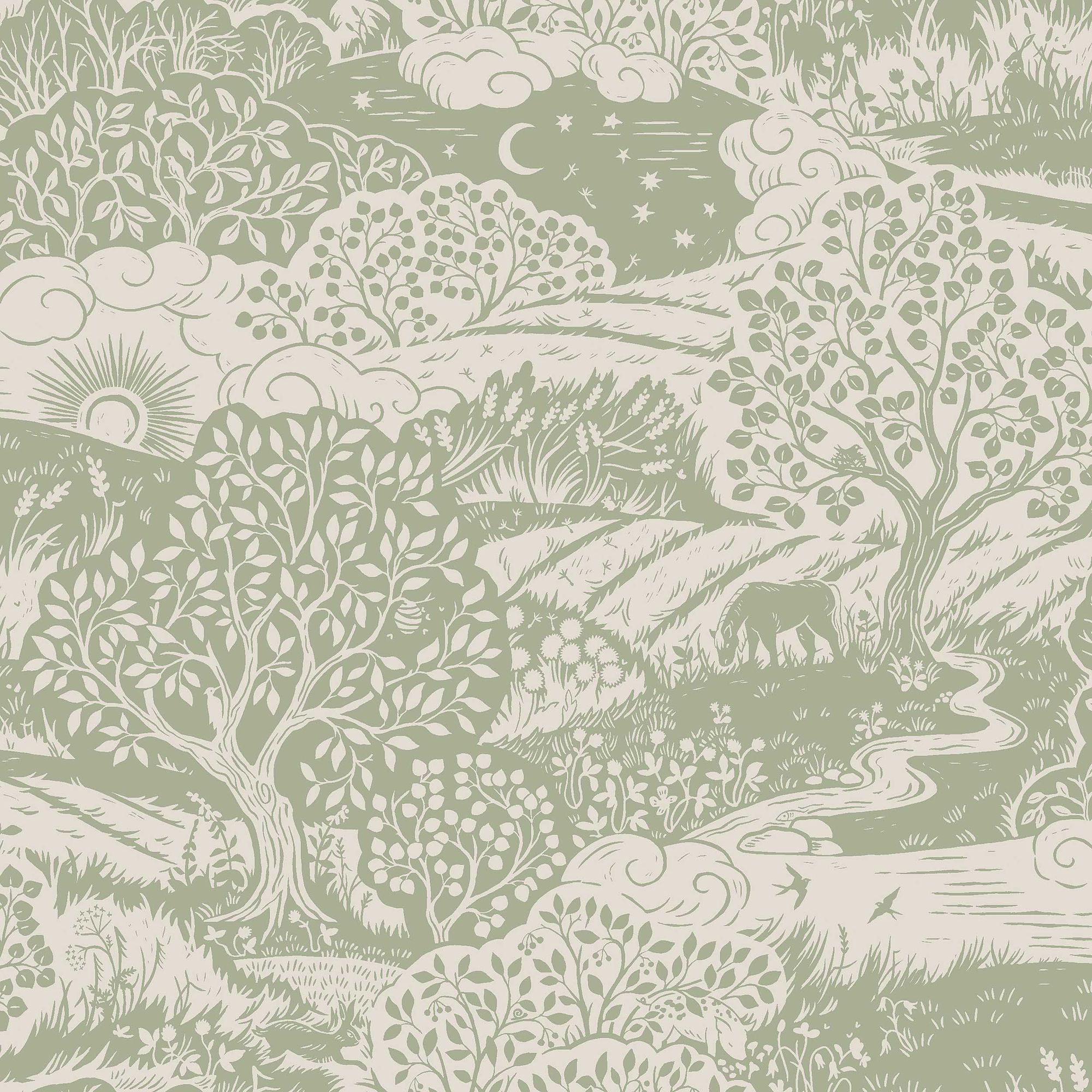 5830 Solängen Green and Beige Wallpaper by Boråstapeter