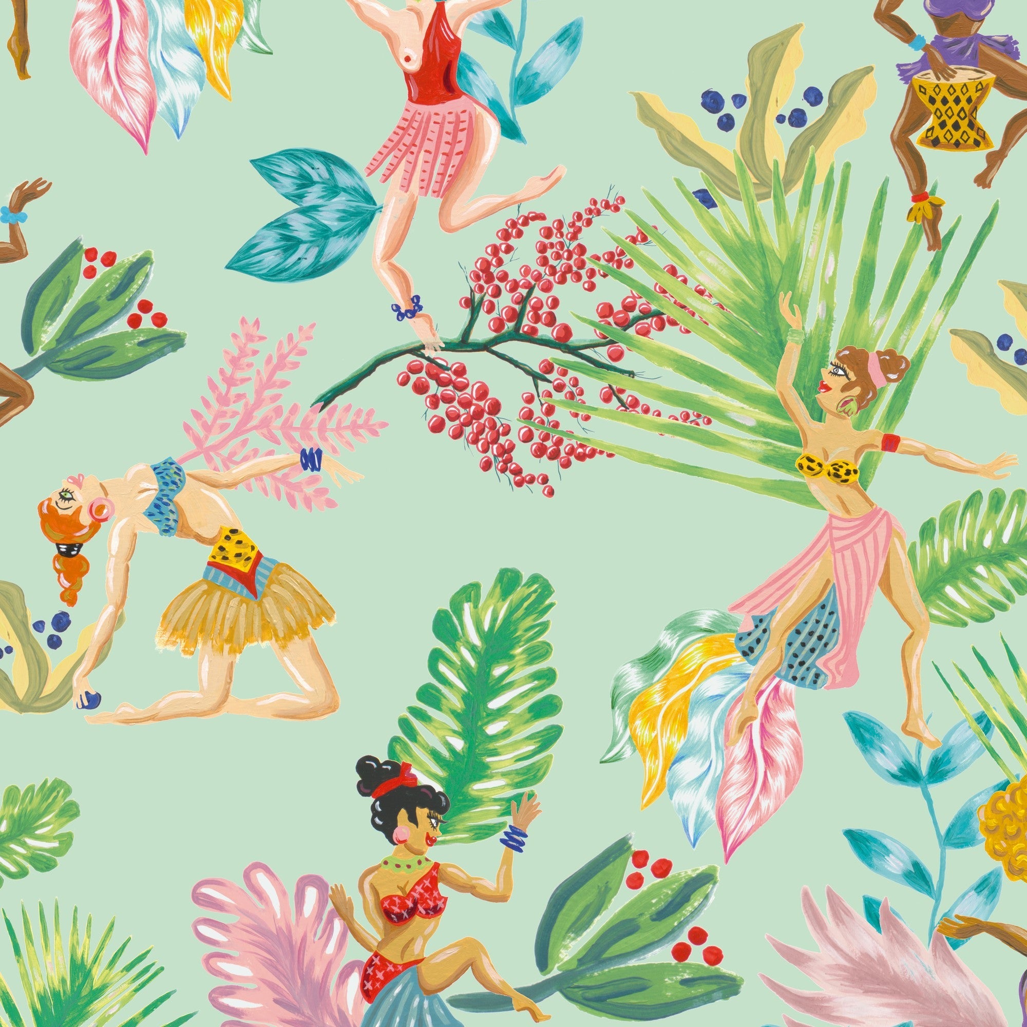5900078 Calypso Dancers Verde Anima Wallpaper by Coordonné