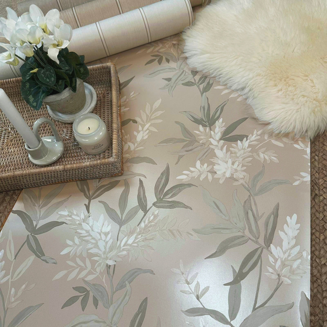 5908 Olivia Beige Floral Wallpaper by Belgravia