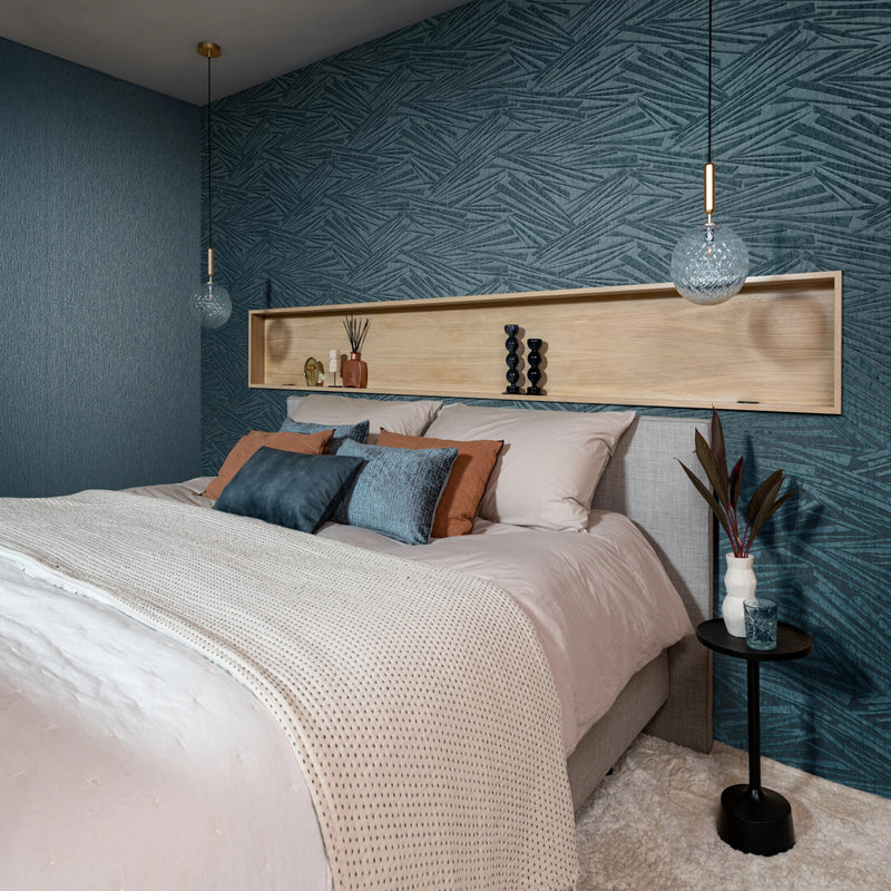 608359 Sky Lounge Abstract Fractal Petrol Blue Wallpaper by Rasch