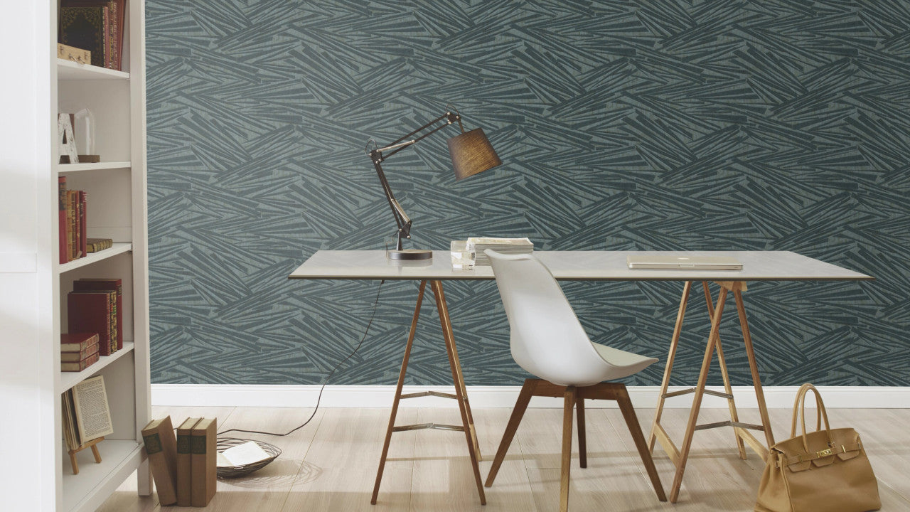 608359 Sky Lounge Abstract Fractal Petrol Blue Wallpaper by Rasch