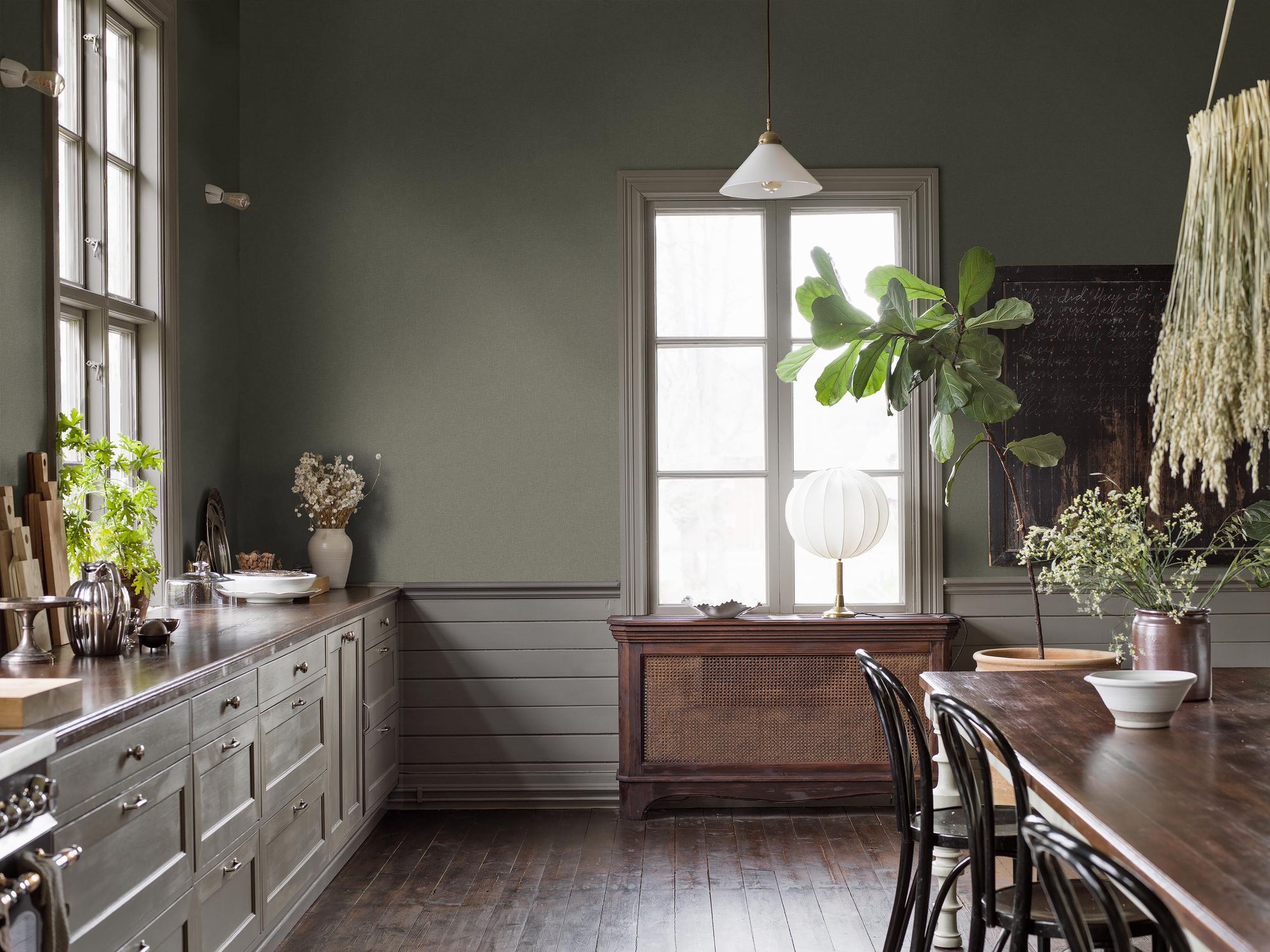 6130 Canvas Olive Green Wallpaper by Boråstapeter