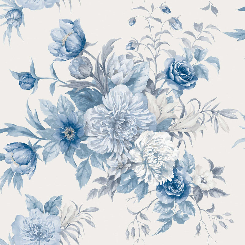 6140 Floral Charm Light Blue and White Blue & White Wallpaper by Boråstapeter