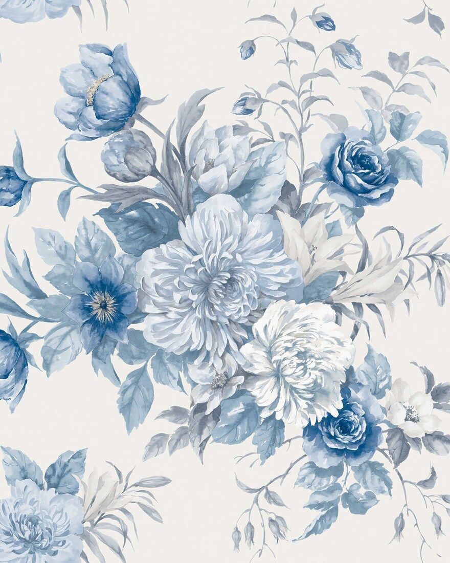6140 Floral Charm Light Blue and White Blue & White Wallpaper by Boråstapeter