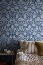 6141 Dahlia Garden Dark Blue and White Blue & White Wallpaper by Boråstapeter