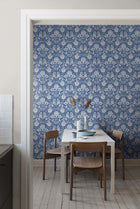 6141 Dahlia Garden Dark Blue and White Blue & White Wallpaper by Boråstapeter