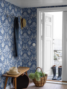 6141 Dahlia Garden Dark Blue and White Blue & White Wallpaper by Boråstapeter
