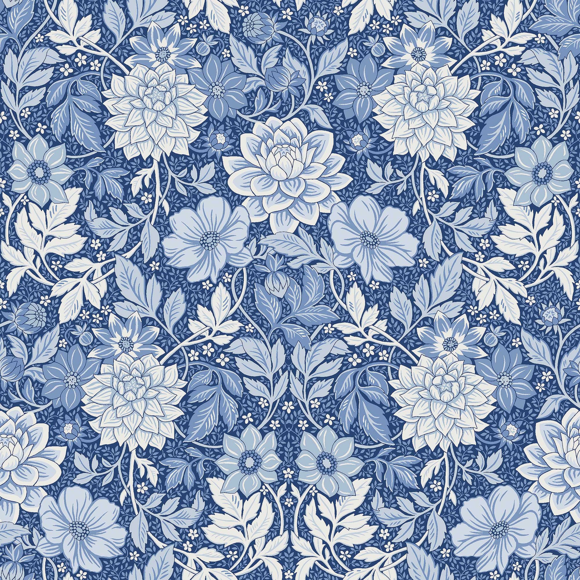 6141 Dahlia Garden Dark Blue and White Blue & White Wallpaper by Boråstapeter