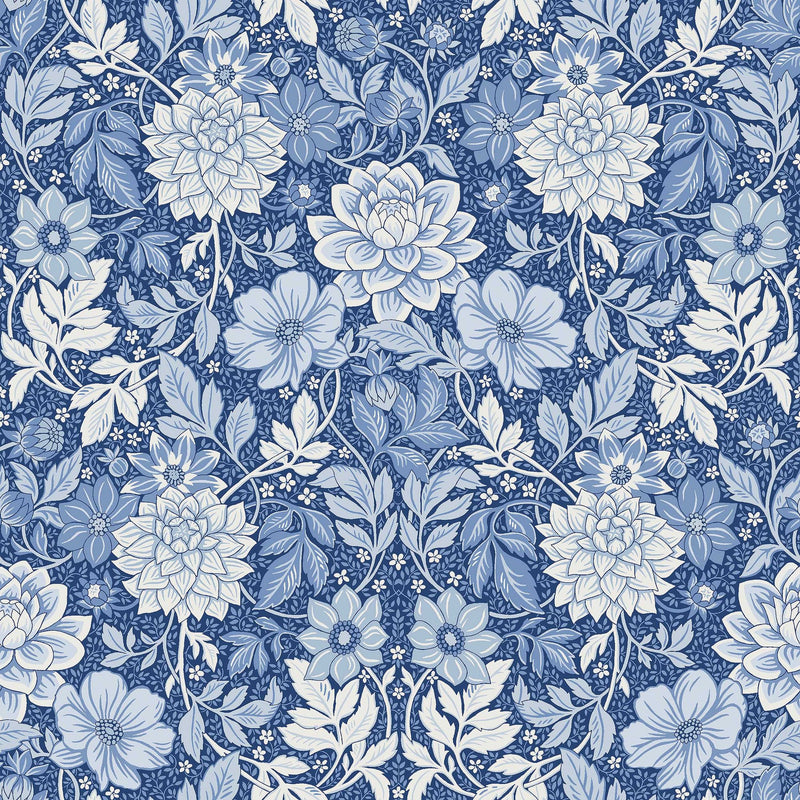6141 Dahlia Garden Dark Blue and White Blue & White Wallpaper by Boråstapeter