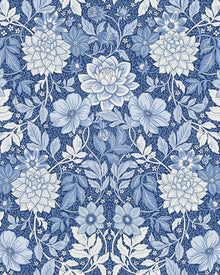 6141 Dahlia Garden Dark Blue and White Blue & White Wallpaper by Boråstapeter