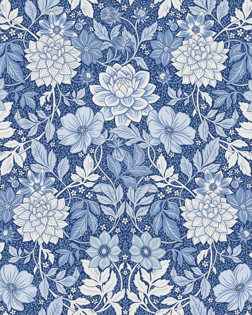 6141 Dahlia Garden Dark Blue and White Blue & White Wallpaper by Boråstapeter