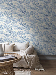 6142 Countryside Morning Light Blue and White Blue & White Wallpaper by Boråstapeter