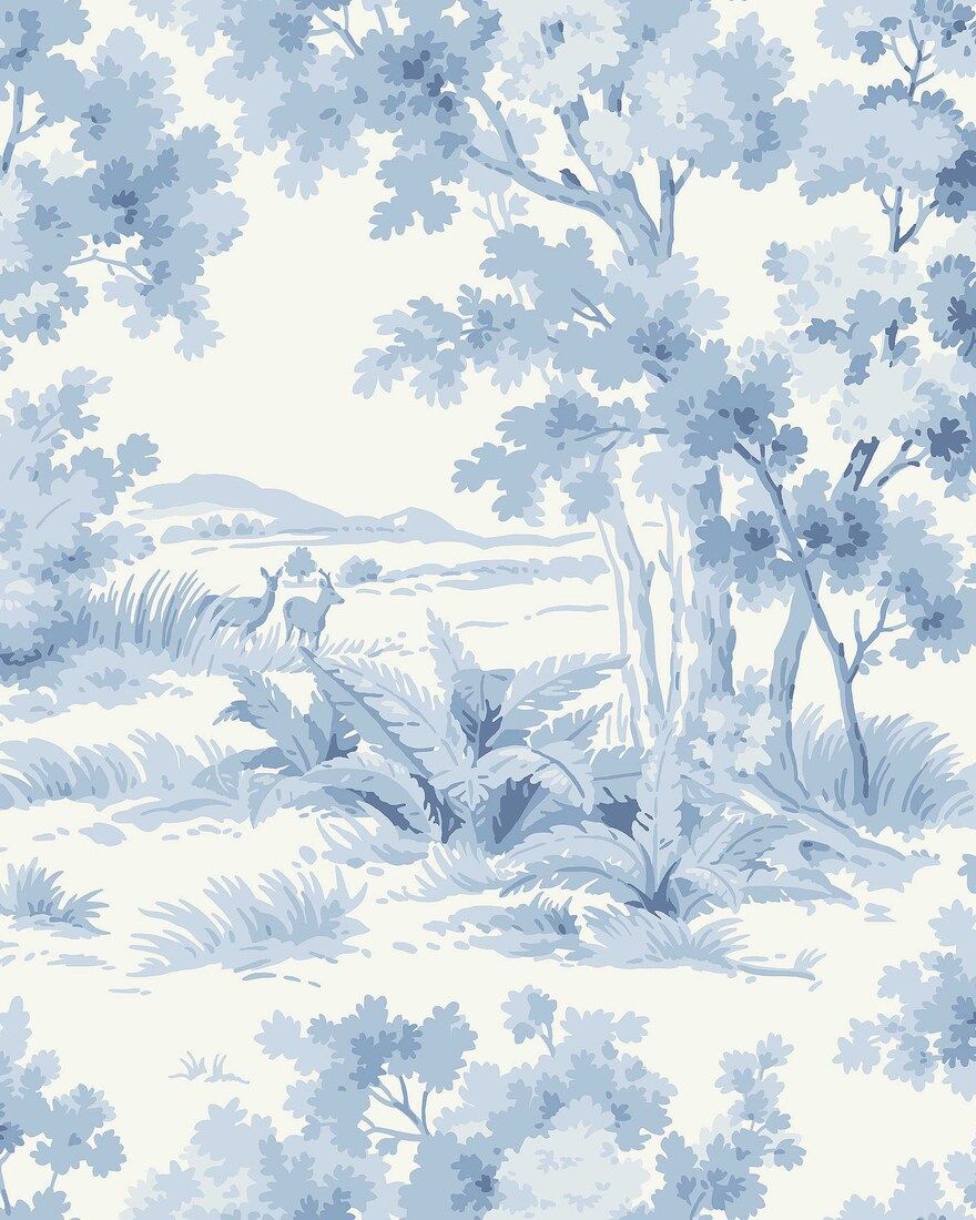 6142 Countryside Morning Light Blue and White Blue & White Wallpaper by Boråstapeter