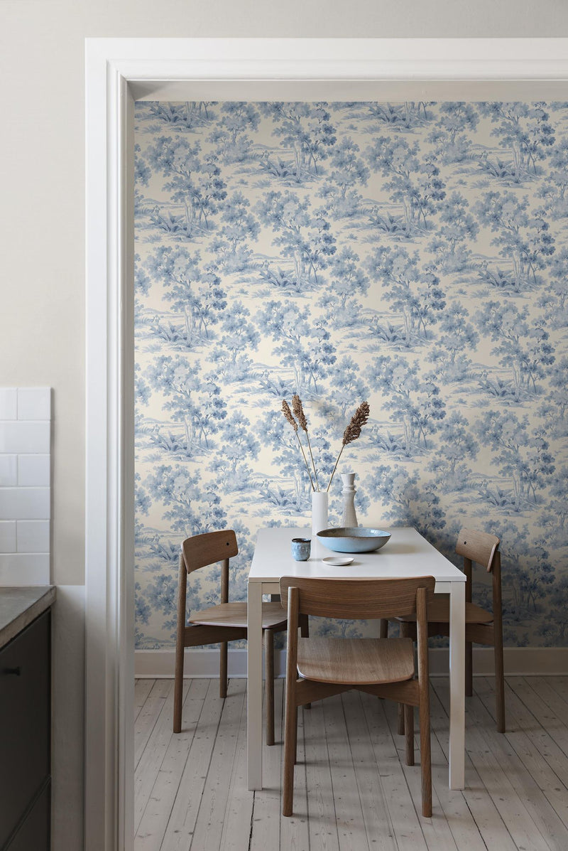 6142 Countryside Morning Light Blue and White Blue & White Wallpaper by Boråstapeter