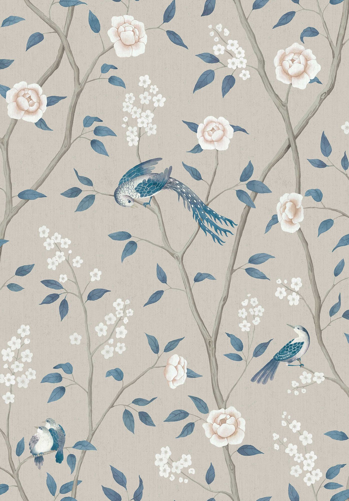 6143 Paradise Birds Light Blue and White Blue & White Wallpaper by Boråstapeter