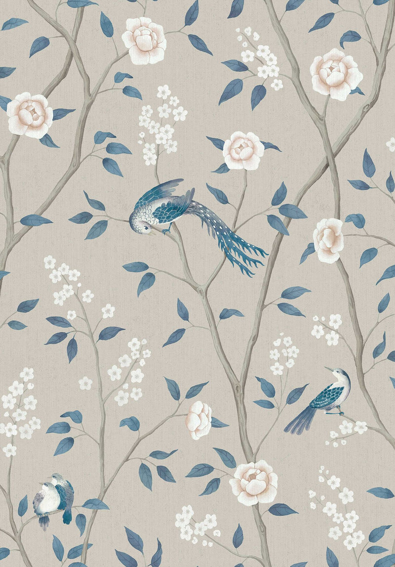 6143 Paradise Birds Light Blue and White Blue & White Wallpaper by Boråstapeter