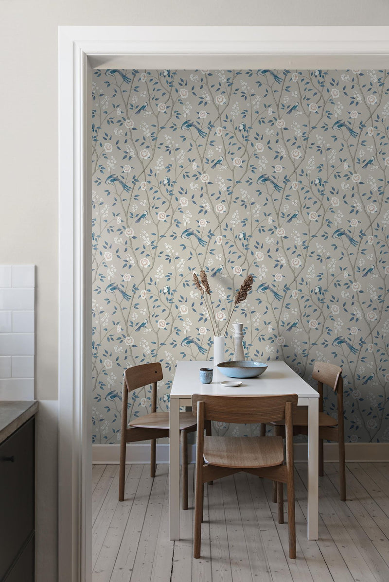 6143 Paradise Birds Light Blue and White Blue & White Wallpaper by Boråstapeter