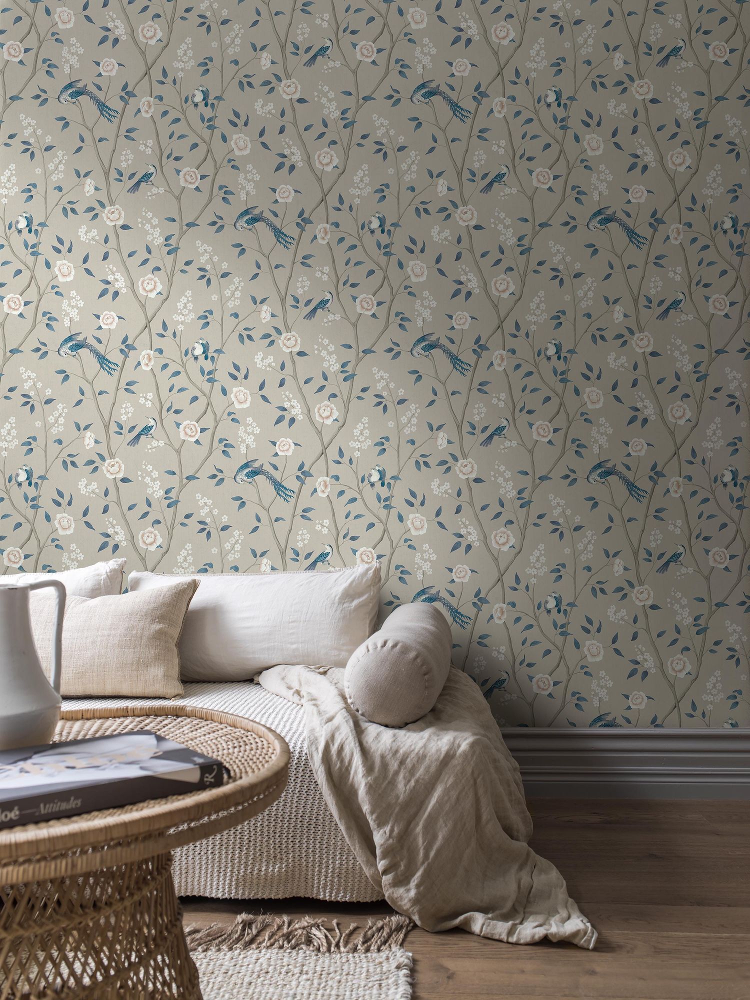 6143 Paradise Birds Light Blue and White Blue & White Wallpaper by Boråstapeter