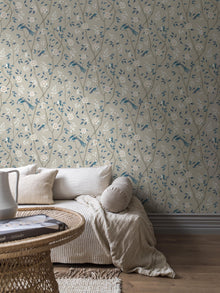6143 Paradise Birds Light Blue and White Blue & White Wallpaper by Boråstapeter