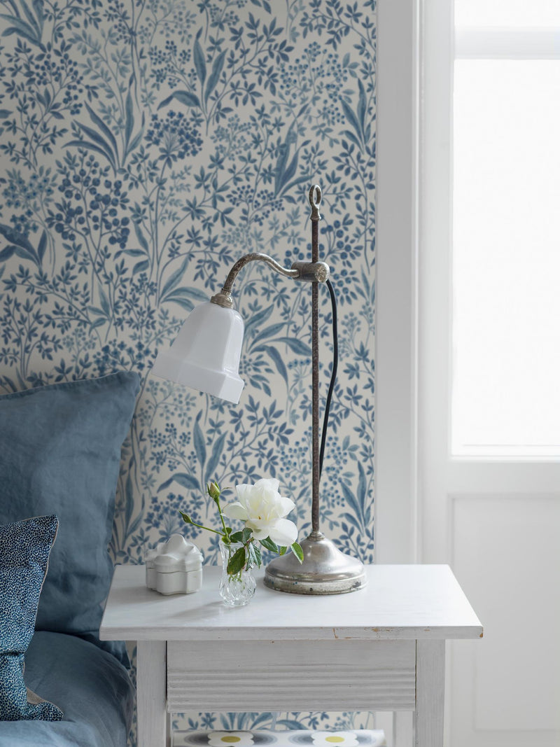 6145 Nocturne Light Blue and White Blue & White Wallpaper by Boråstapeter