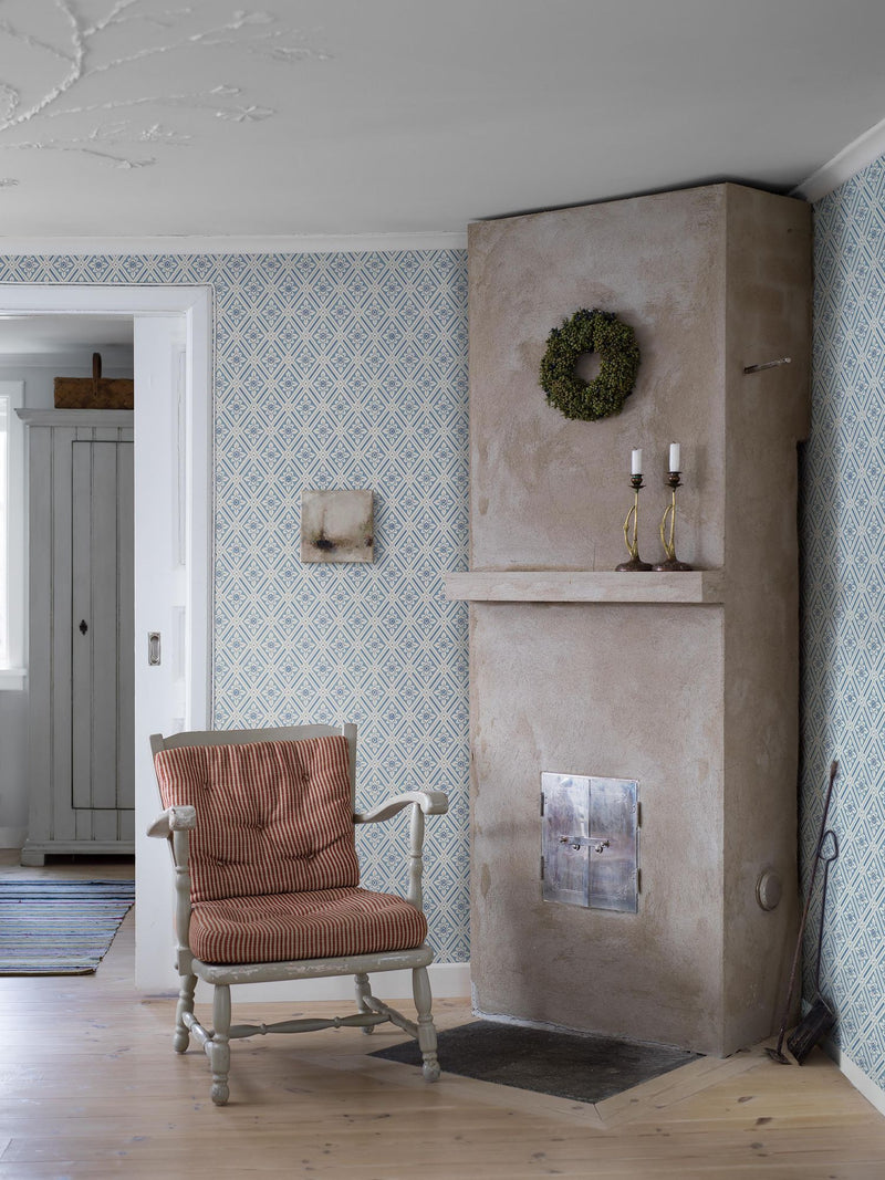 6148 Ester Light Blue and White Blue & White Wallpaper by Boråstapeter