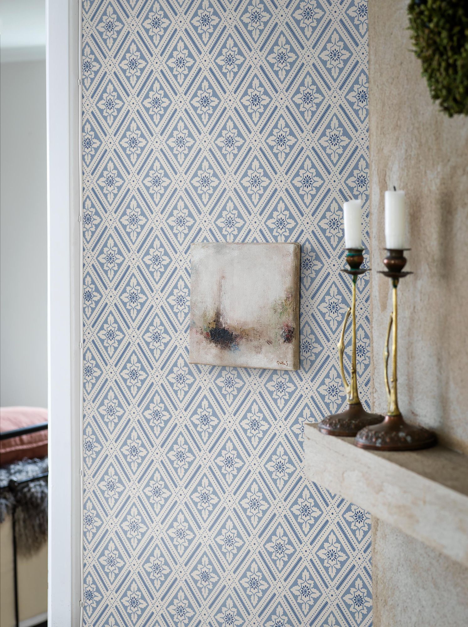 6148 Ester Light Blue and White Blue & White Wallpaper by Boråstapeter