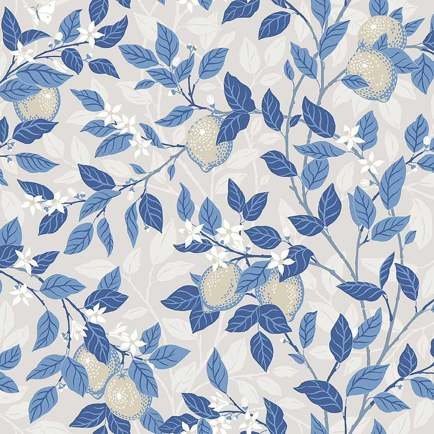 6149 Citronträd Light Blue and White Blue & White Wallpaper by Boråstapeter