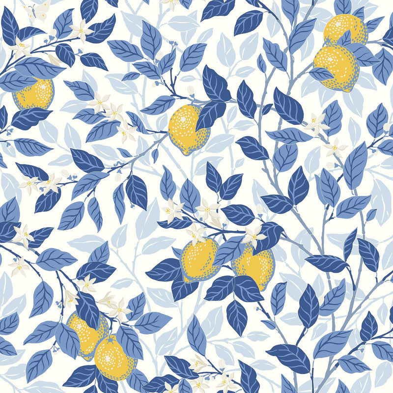 6150 Citronträd Light Blue Blue & White Wallpaper by Boråstapeter