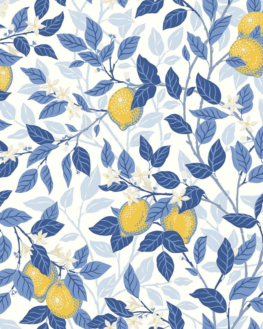6150 Citronträd Light Blue Blue & White Wallpaper by Boråstapeter