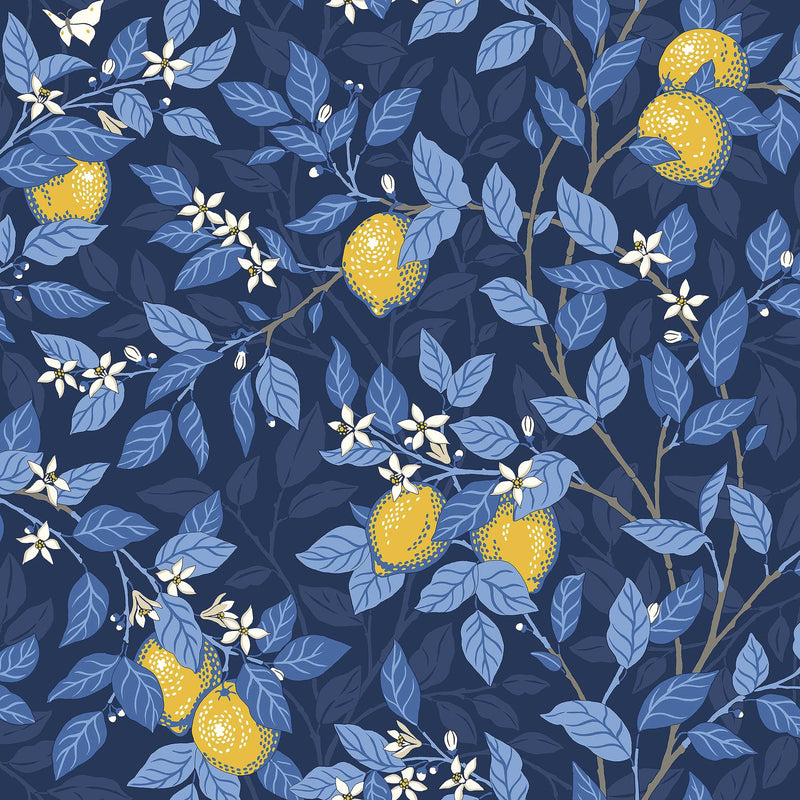 6151 Citronträd Dark Blue Blue & White Wallpaper by Boråstapeter