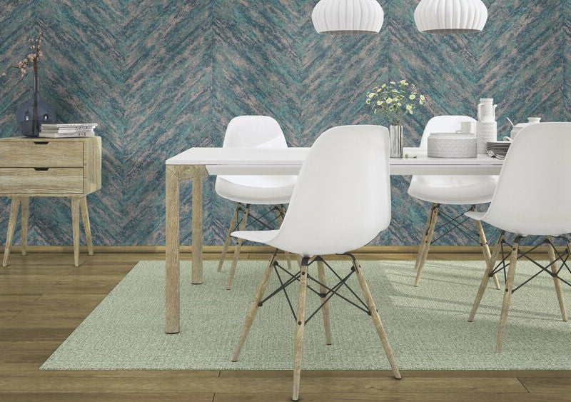 617542 Linares Chevron Teal Wallpaper by Rasch